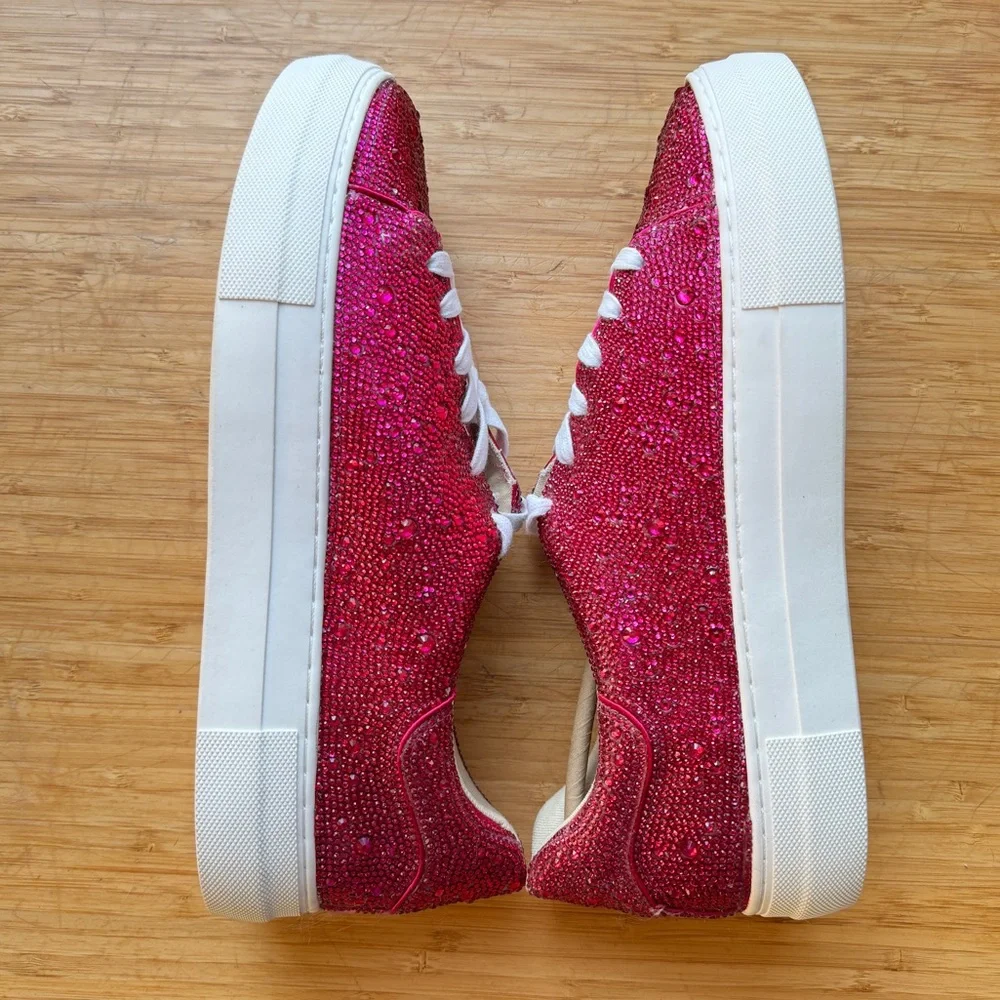 NEW! Betsey Johnson Sidny Rhinestone Embellished Platform Lace Up Sneakers 11 12 - Picture 7 of 11